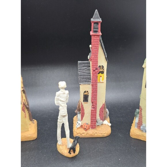 Vtg Halloween Village Rare Set  Poly Resin 3.5"/6.5" Skinny 4 Houses 4 Figures - Picture 14 of 16